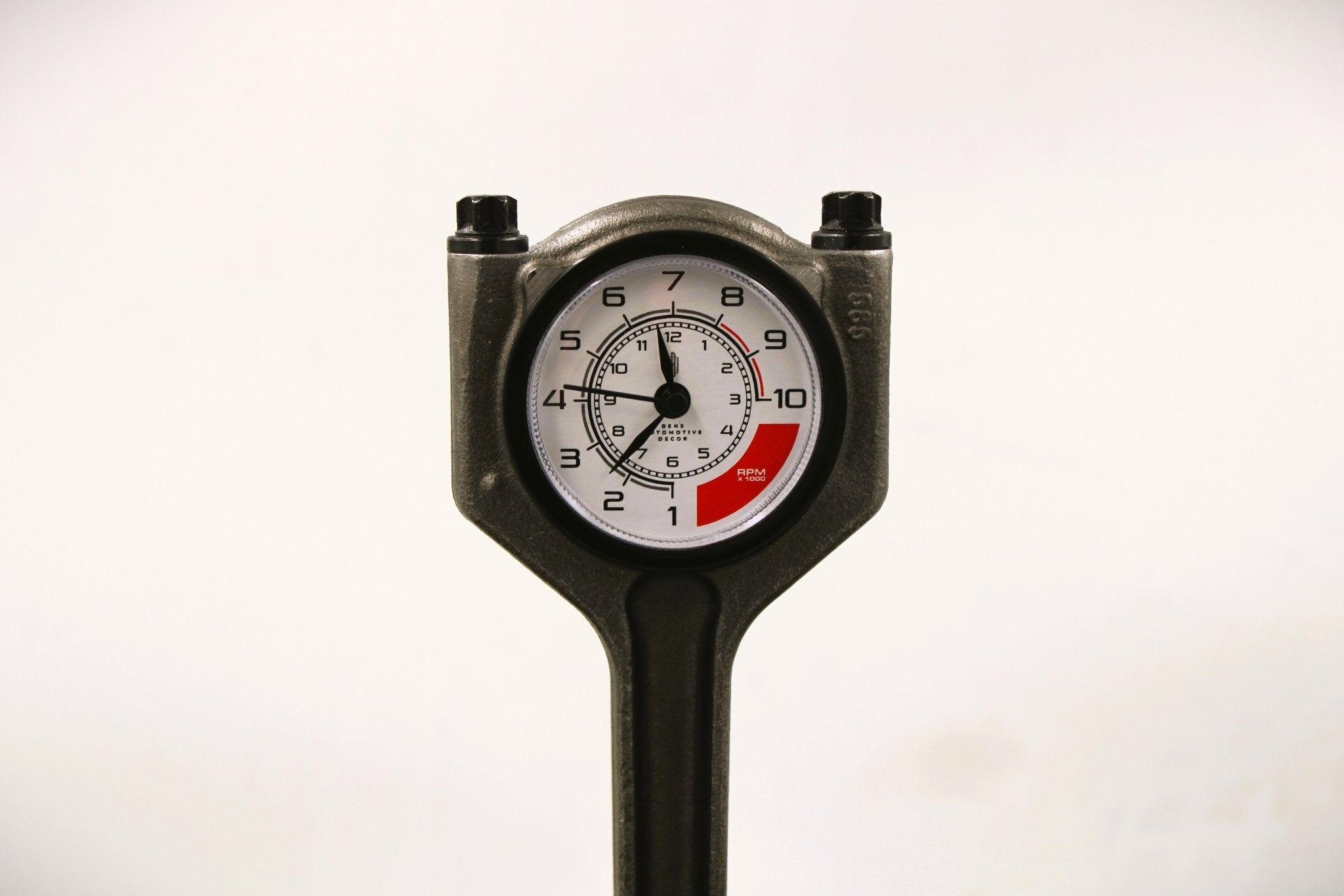 Piston Clock with White RPM Gauge Face - Unique Car Enthusiast Gift, Steampunk Clock for Gearheads, Automotive Decor - Ben's Auto Decor